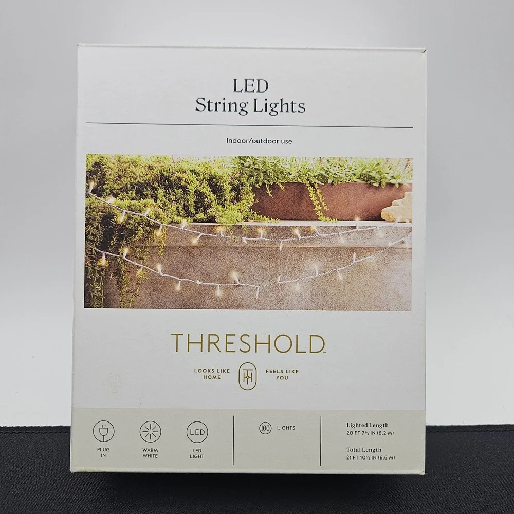 Threshold 100ct LED String Lights‎ Warm White 21ft Indoor Outdoor White Wire